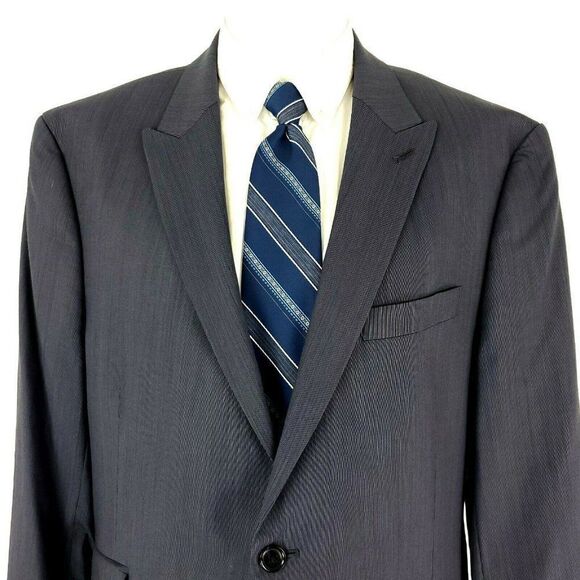 Tommy Hilfiger Wool 2 Button Blazer 42R Blue Striped Extra Pocket Peak Lapel - Picture 1 of 11